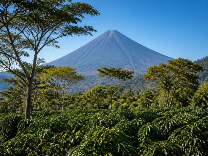 Coffee farms below the Agua volcano near Antigua